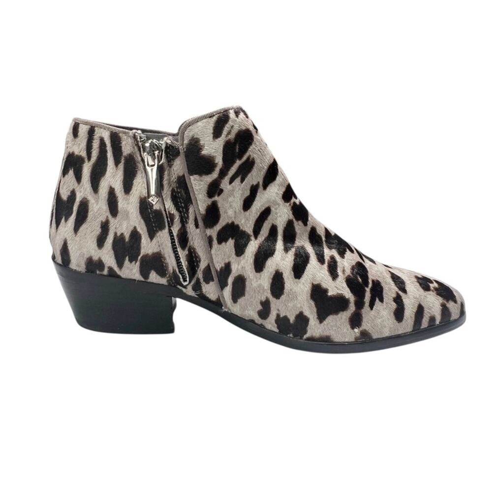 Sam Edelman Snow Leopard Boots 7.5 Petty Cowhair Ankle Bootie Western Chic